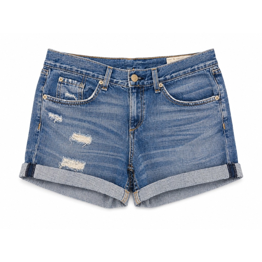 Rag & Bone JEAN Trestles Distressed Cuffed‎ Denim Shorts Blue Women's Size 27